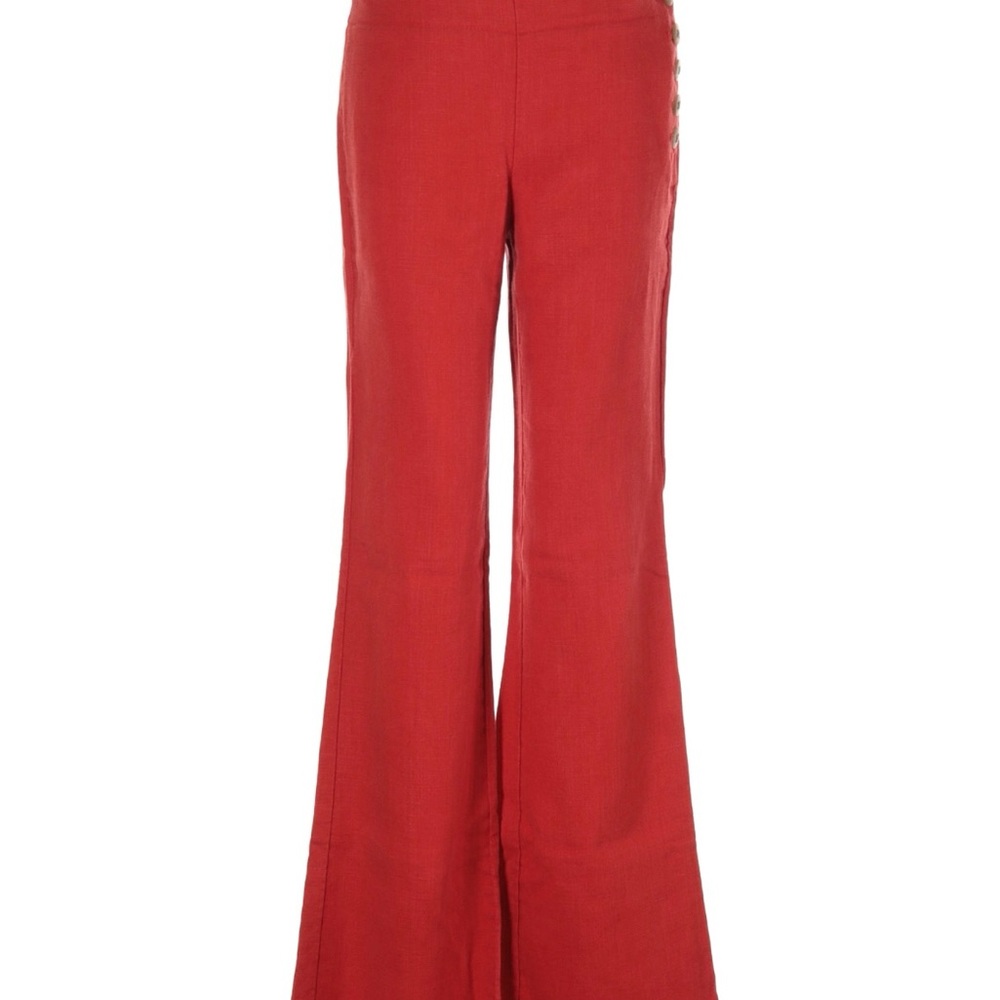 Elevenses X Anthropologie Coral Red Flare Linen Pants